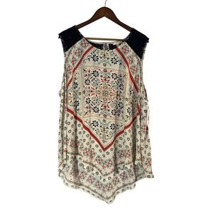 Halo NWT Womens 2X Sleeveless Tank Top Floral Paisley Print‎ Lace Trim Blouse